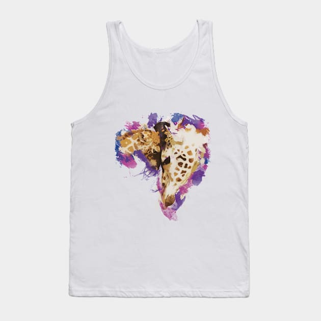 Cute Giraffe Love Baby Animal Watercolor Painting Tank Top by udesign